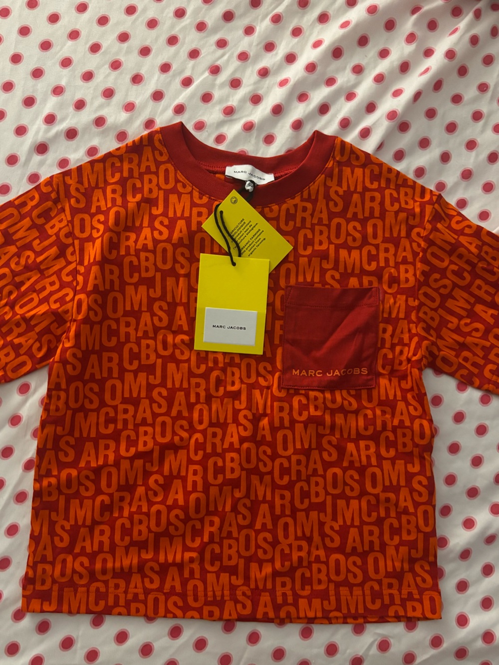 Marc Jacobs Orange Allover Logo Pocket Tee